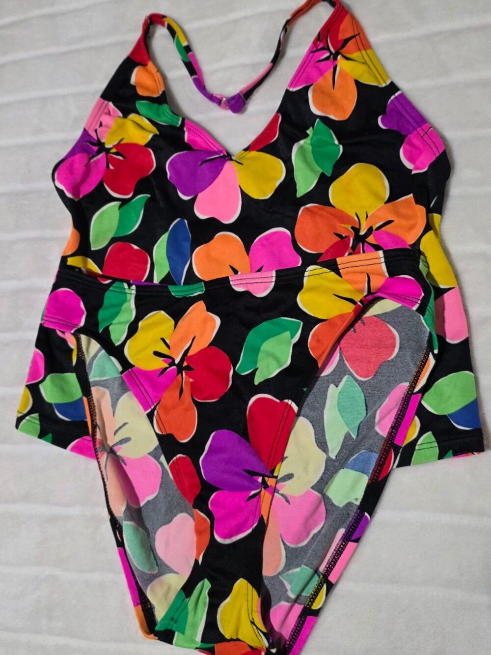 Catalina Black Rainbow Floral Tankini Two Piece Size S